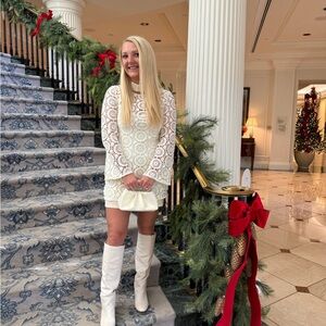 White Lace Dress with Boots